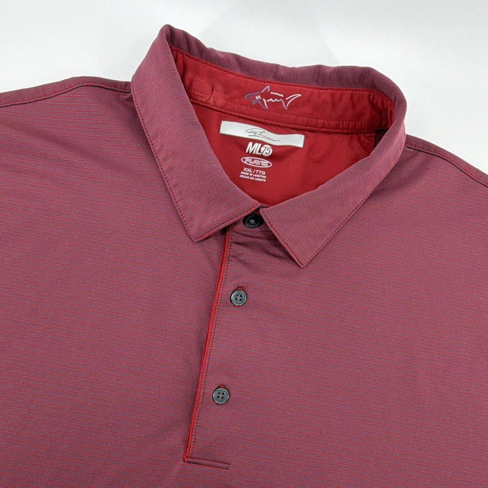 Greg Norman ML75 PLAY DRY Polo Shirt Men's XXL Burgundy/Gray Striped Golf